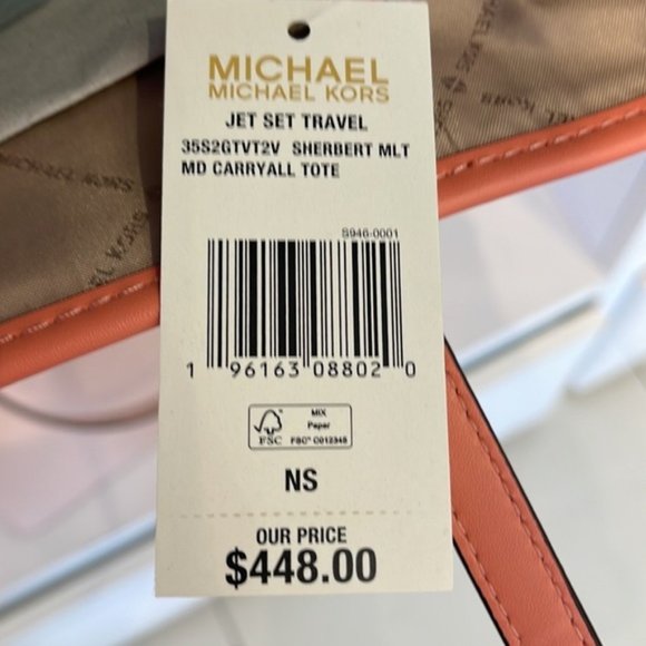 Michael Kors Jet Set Travel Medium Carryall Tote Sherbert Multi - Picture 4 of 16